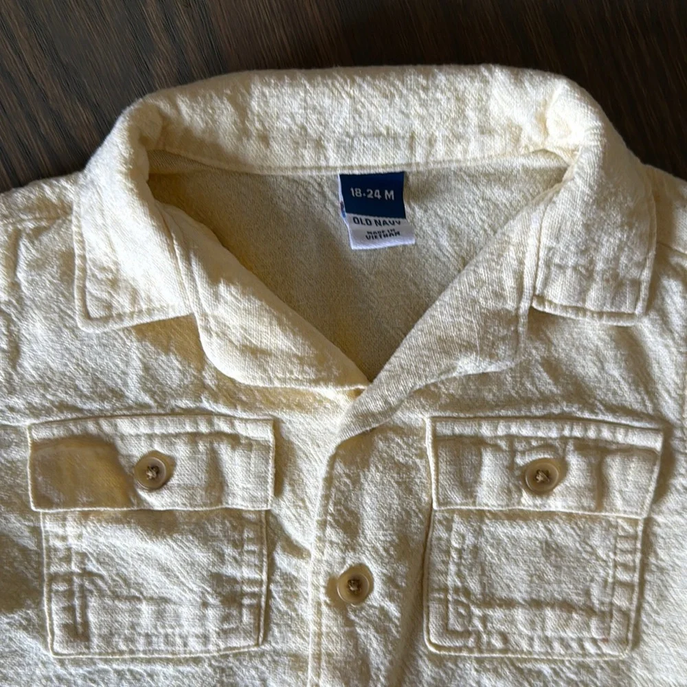 Old Navy Pale Yellow Short-Sleeve Linen-Blend Camp Shirt | 18-24M